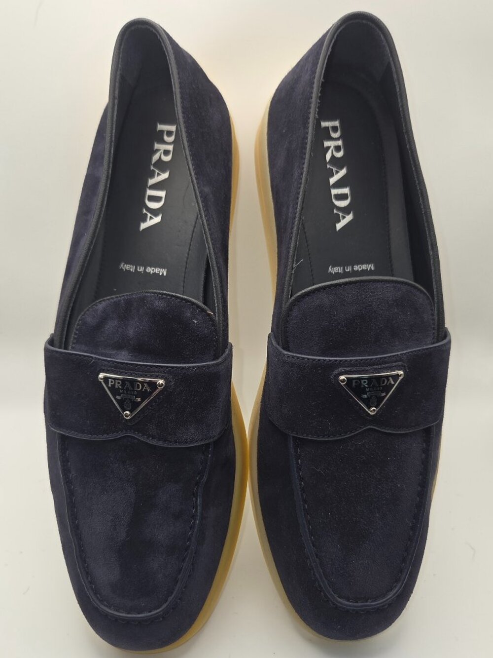 Prada Milano Navy Suede Triangle Logo Slip-On Sneakers size 8